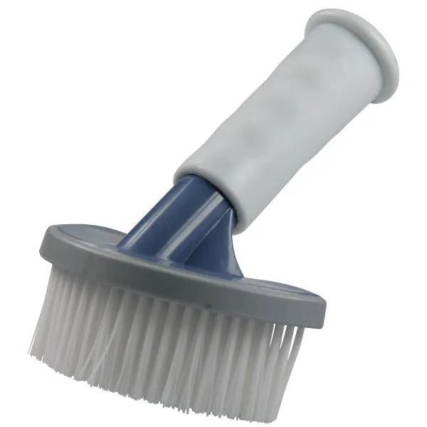 SPA Brush, rengöringsborste med blått och grått handtag samt vita borststrån, för spabad och pooler.