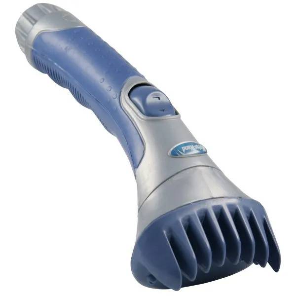 Filtertvätt med blått och grått handtag samt kamliknande borsthuvud för rengöring av spa- och poolfilter.