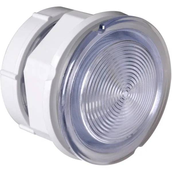Lamparmatur 3,5" i vit plast med räfflad genomskinlig lins, sedd snett framifrån mot vit bakgrund.