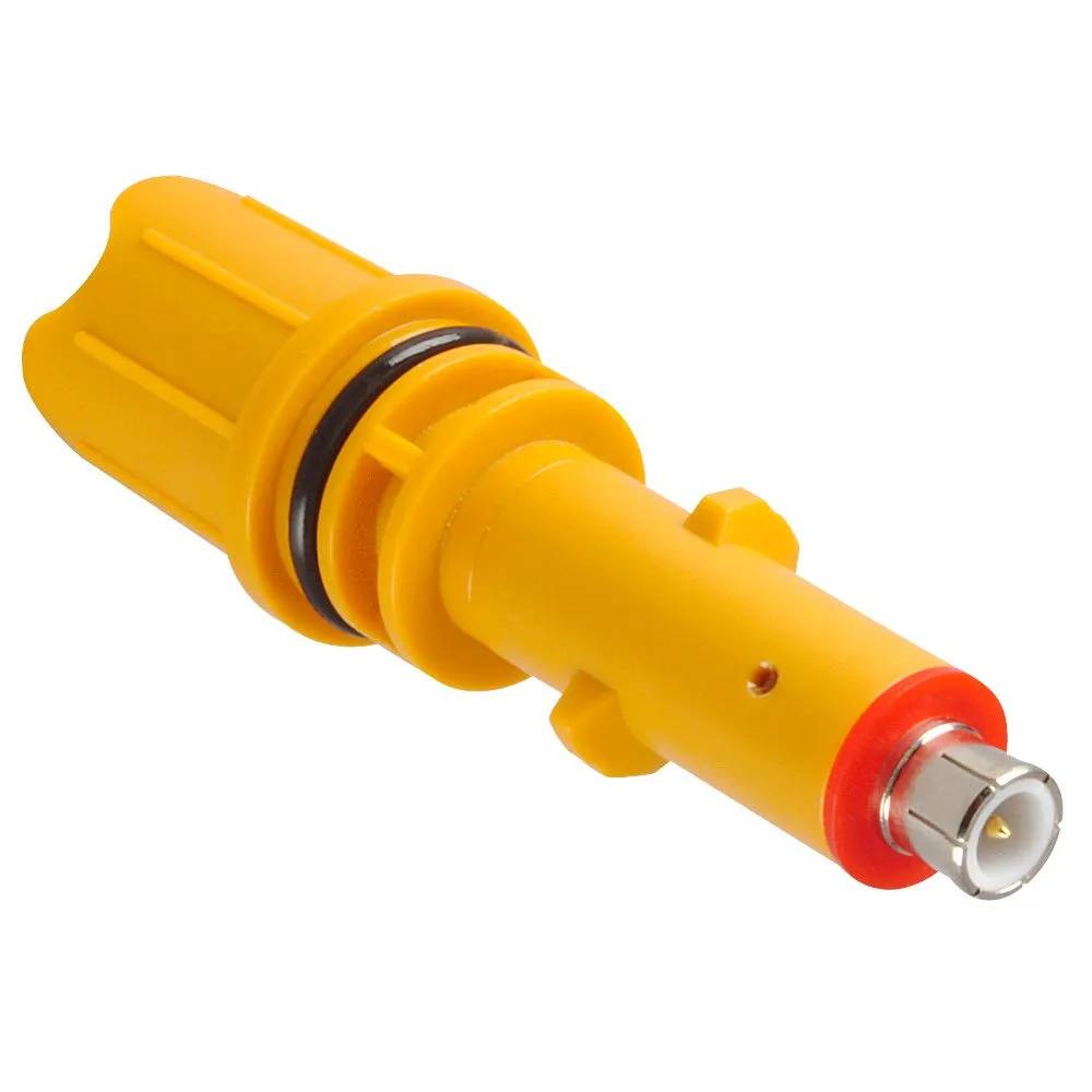ICO Sensor Orange, elektrod med gul plasthölje, svart o-ring och silverfärgad BNC-kontakt med röd bricka.