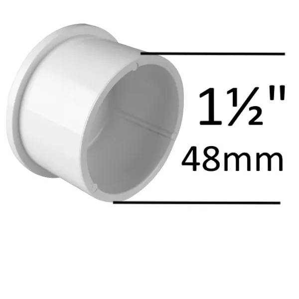 PVC Plugg 1,5" M i vitt, rund rörkoppling med måttangivelse 1½" / 48 mm diameter.