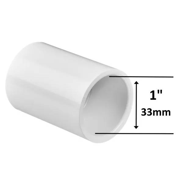 PVC Muff 1" F/F i vitt, rund kopplingshylsa med måttangivelse 1 tum/33 mm på innerdiametern.