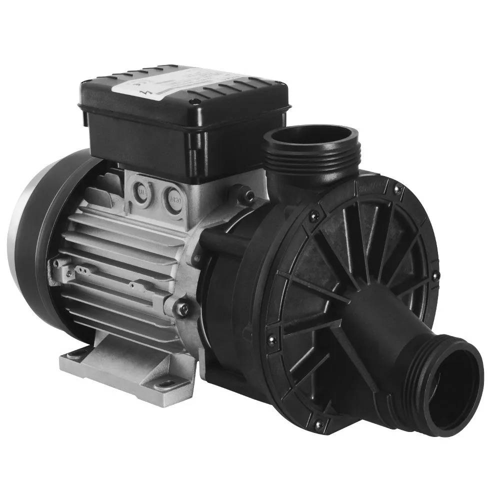 HA460 Pump Dränerad sedd snett framifrån med gängad utloppsstos, svart fläktkåpa och elmotor i grått metallhus.
