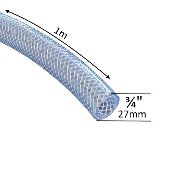 Poolslang PVC 3/4" 1 m, transparent förstärkt slang med måttangivelser 1 meter längd och 27 mm diameter.