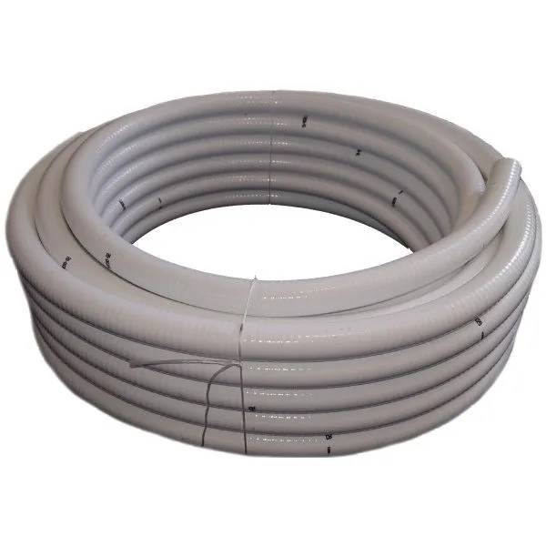 Poolslang PVC ½" 30m i grå flexibel plast, hoprullad i ring mot vit bakgrund.