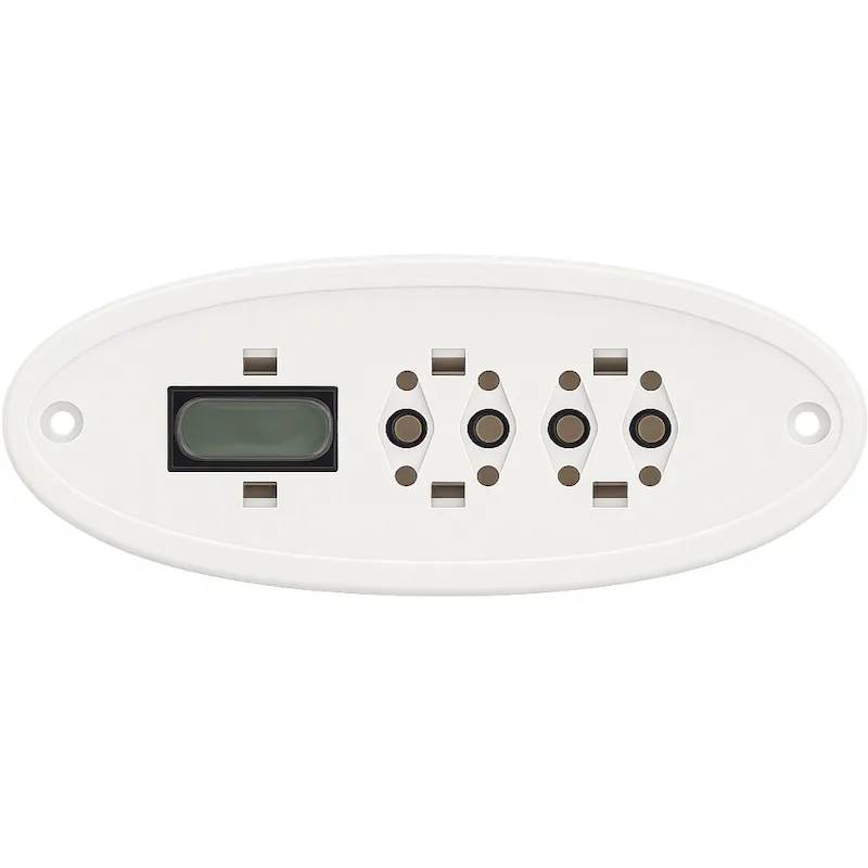 Balboa Panel VL240, ovalt kontrollpanel med LCD-display och fyra runda knappar, monteringshål i vitt hus.