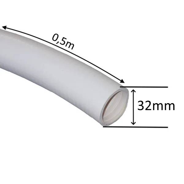 Poolslang PVC 32mm 0,5 m, böjd vit spiralslang med måttpilar som visar diameter 32mm och längd 0,5m.