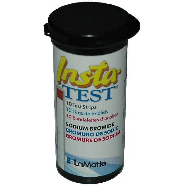 Insta-Test teststickor för natriumbromid, 10 st, i svart plastburk med etikett från LaMotte.