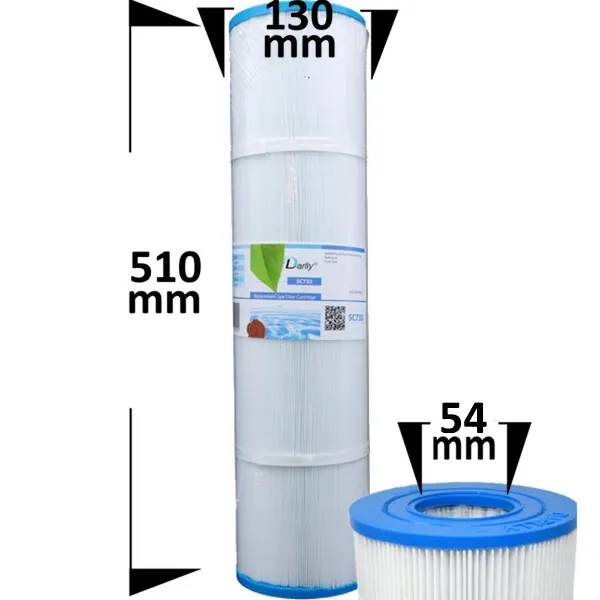 Darlly SC733 spafilter med veckat vitt filtermaterial, blå etikett och måttangivelser 130 mm, 510 mm och 54 mm.