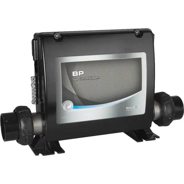 Balboa BP6013G2 styrbox i svart plasthölje med etikett "BP Spa Control System"
