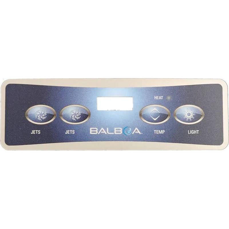 Balboa overlay VL401 med fyra knappar: Jets, Jets, Temp med värmesymbol och Light, samt tomt display-fönster.