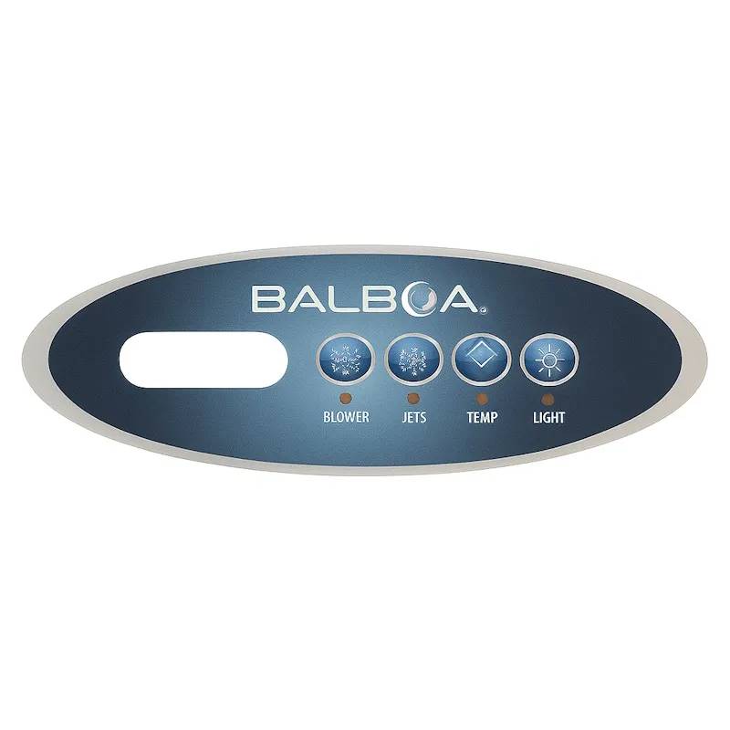 Overlay VL260 4 knappar, oval kontrollpanel med Balboa-logotyp och symboler för blower, jets, temp och light.