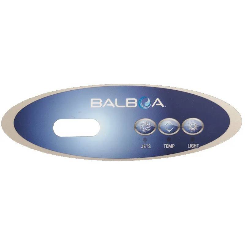 Ovalt Balboa-panelöverlägg VL240 med displayöppning och tre knappar märkta Jets, Temp och Light.