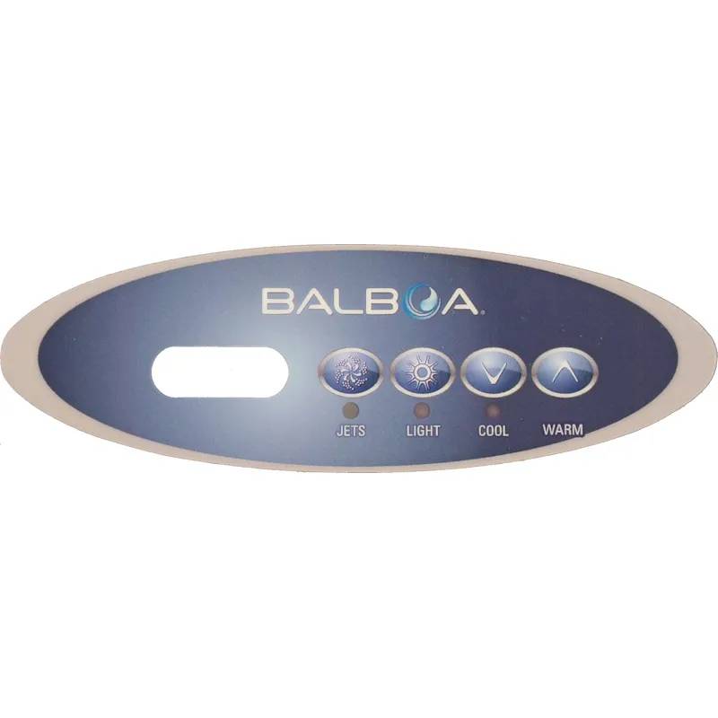 Balboa Overlay VL240 4 knappar, ovalt kontrollpanelfoder med tomt display-fönster och knappar för Jets, Light, Cool och Warm.