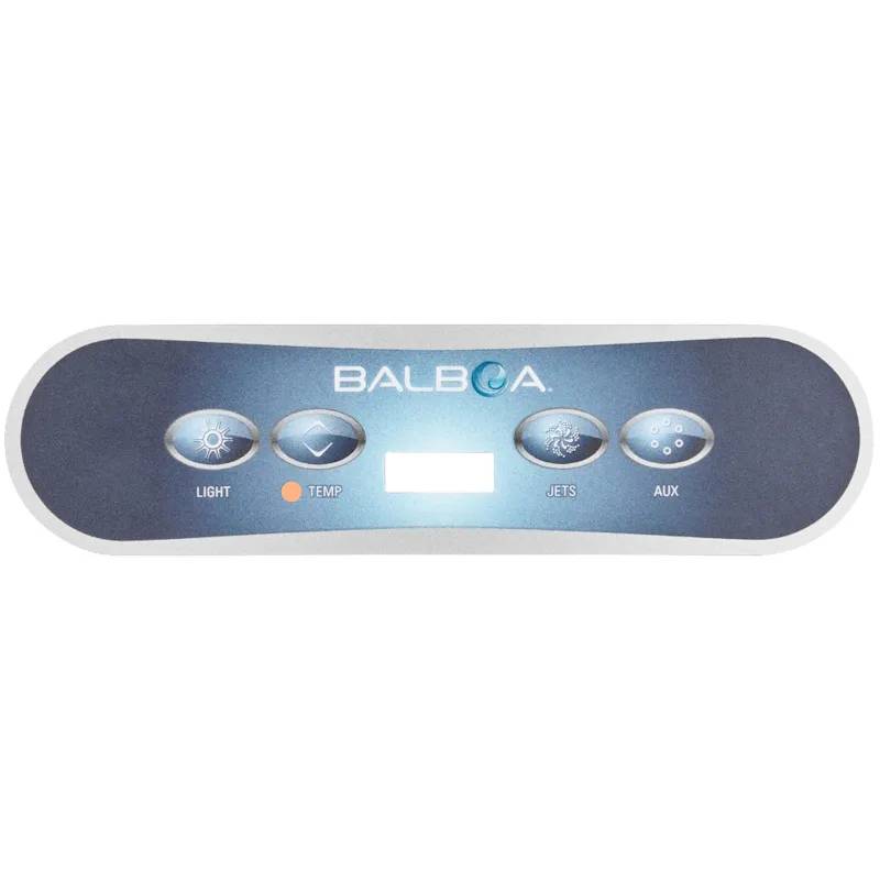 Overlay VL400 4 knappar, Balboa kontrollpanel med Light, Temp, Jets och Aux samt tomt displayfönster.